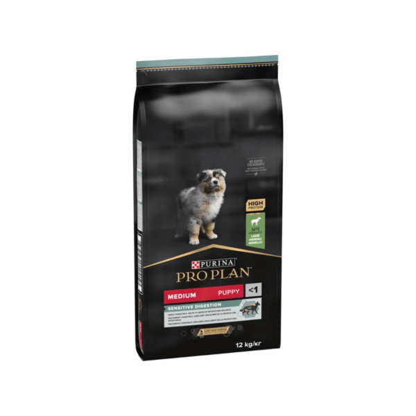 PURINA® PRO PLAN® Puppy Medium Sensitive Digestion rico en Cordero es un alimento completo para cachorros de razas medianas con una digestión sensible. También es adecuado para perras gestantes / lactantes. Fácilmente digestible y demostrado que mejora del equilibrio de la microflora intestinal.